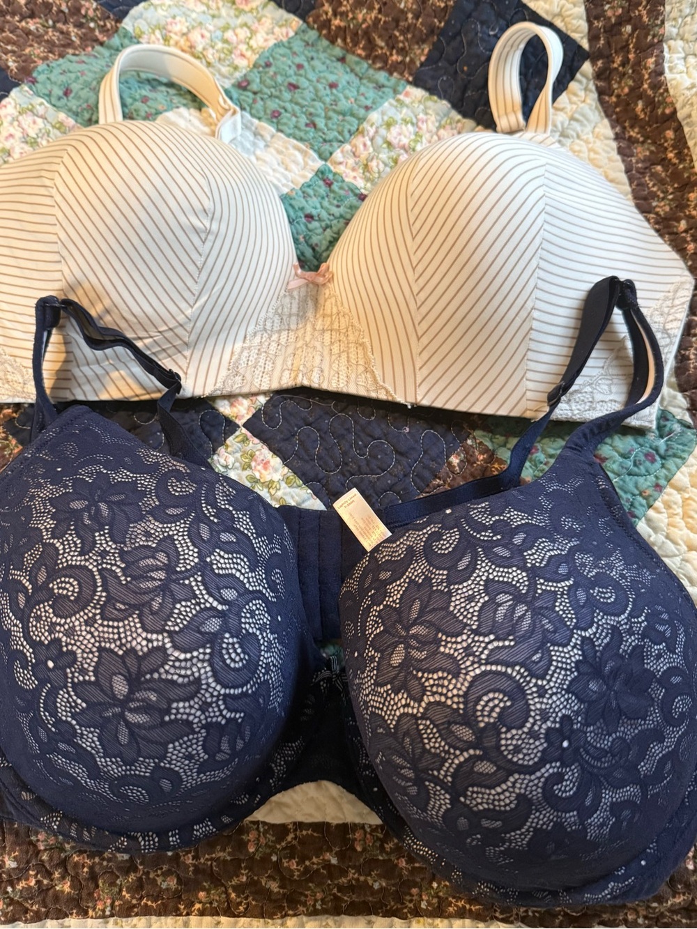 Clinique Navy Lace and Cream Stripe Full-Coverage Bra Duo